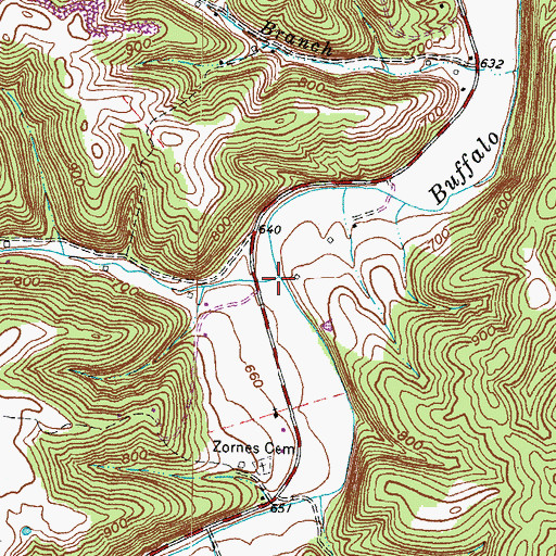 Topographic Map of Zornes Branch, KY