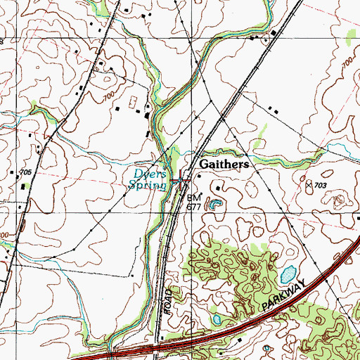 Topographic Map of Dyers Spring, KY