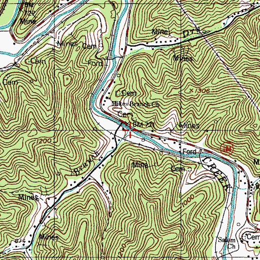 Topographic Map of Mikes Branch, KY