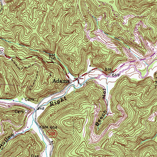 Topographic Map of Adams, KY