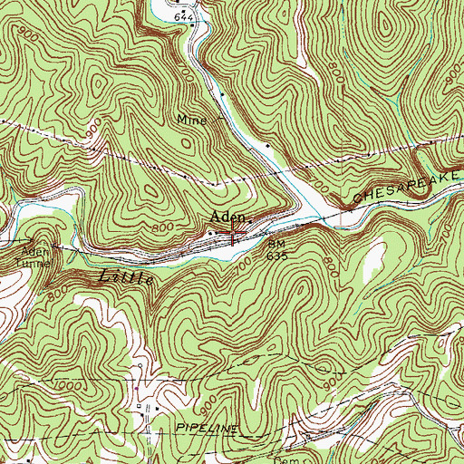 Topographic Map of Aden, KY