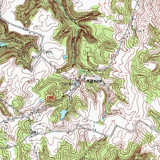 Topographic Map of Agnes, KY