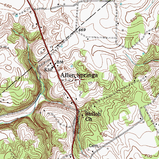 Topographic Map of Allen Springs, KY