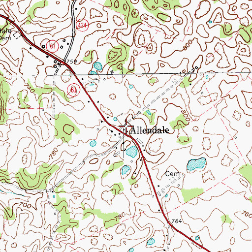 Topographic Map of Allendale, KY