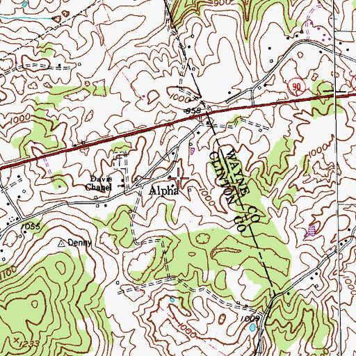 Topographic Map of Alpha, KY