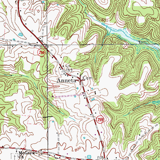 Topographic Map of Anneta, KY