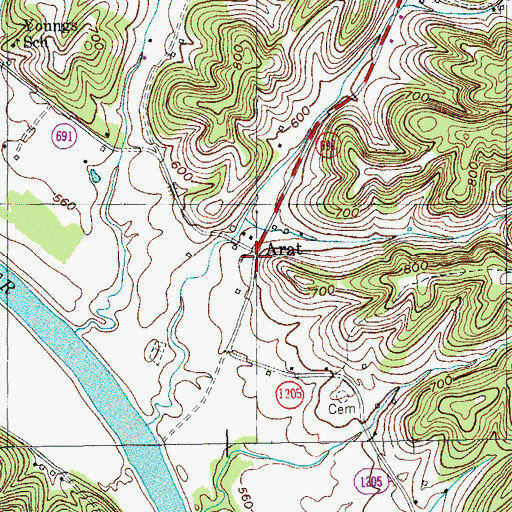 Topographic Map of Arat, KY