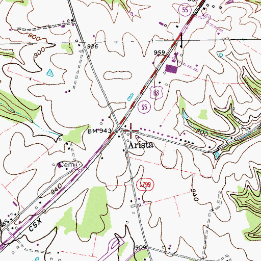Topographic Map of Arista, KY