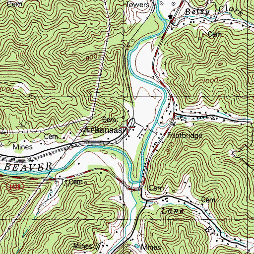 Topographic Map of Arkansas, KY
