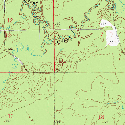 Topographic Map of Jordan Cemetery, AR