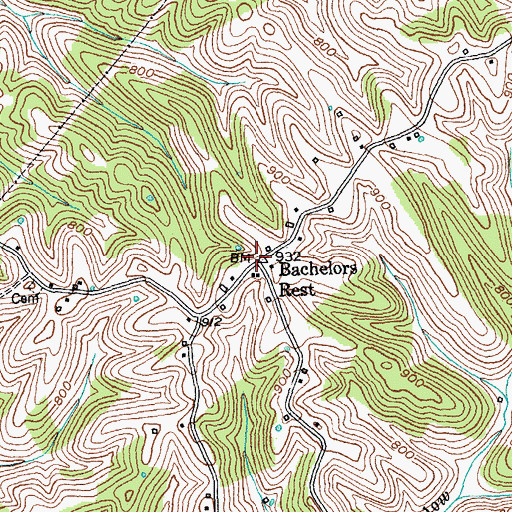Topographic Map of Bachelors Rest, KY