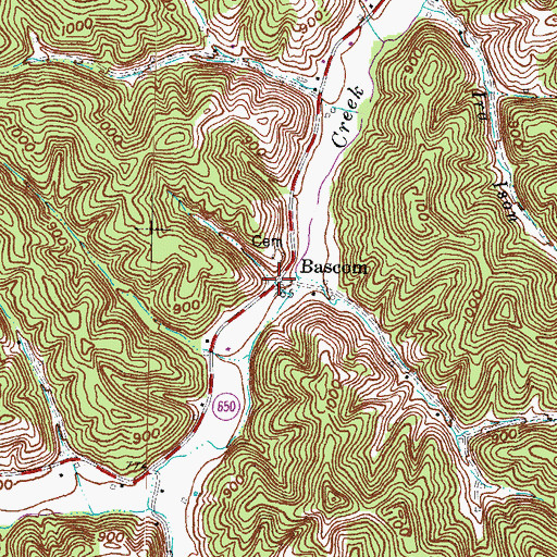 Topographic Map of Bascom, KY