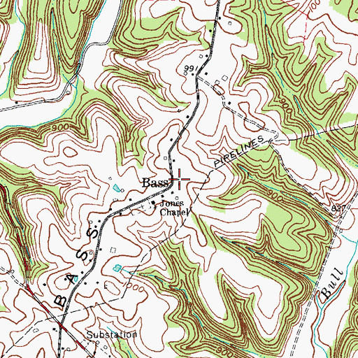 Topographic Map of Bass, KY