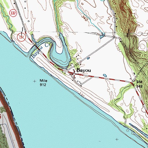 Topographic Map of Bayou, KY