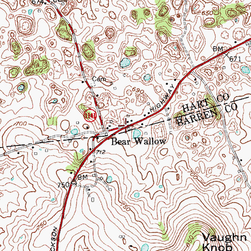 Topographic Map of Bear Wallow, KY