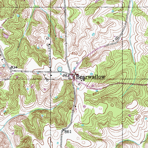 Topographic Map of Bearwallow, KY