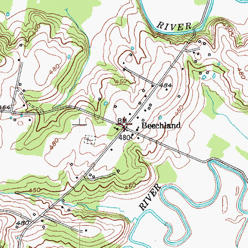Topographic Map of Beechland, KY