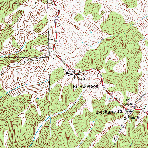 Topographic Map of Beechwood, KY