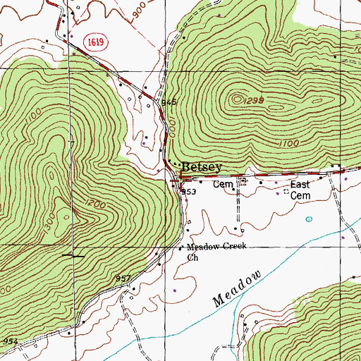 Topographic Map of Betsey, KY
