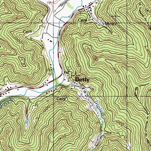Topographic Map of Betty, KY