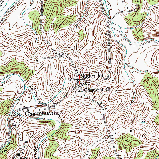 Topographic Map of Bladeston, KY