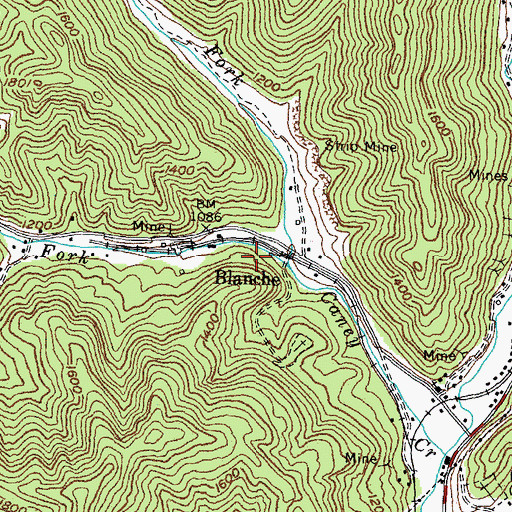 Topographic Map of Blanche, KY