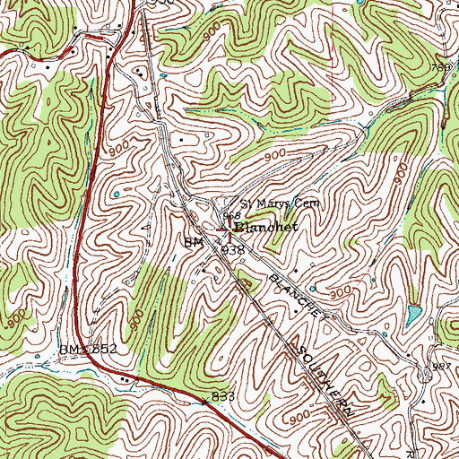 Topographic Map of Blanchet, KY