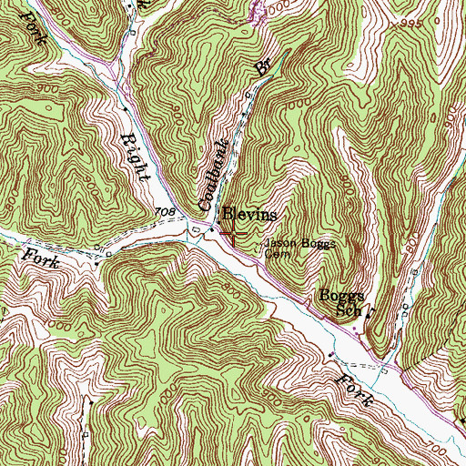 Topographic Map of Blevins, KY