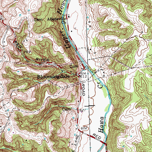 Topographic Map of Bloomingdale, KY