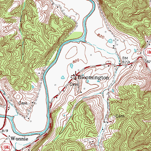 Topographic Map of Bloomington, KY
