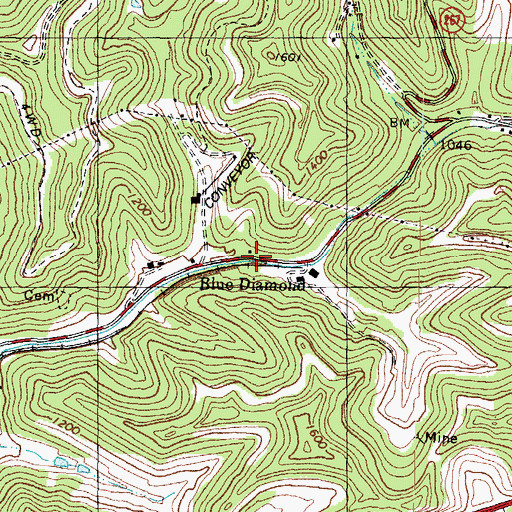 Topographic Map of Blue Diamond, KY