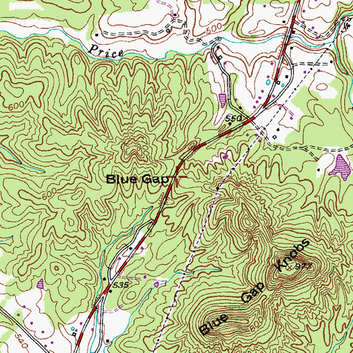 Topographic Map of Blue Gap, KY