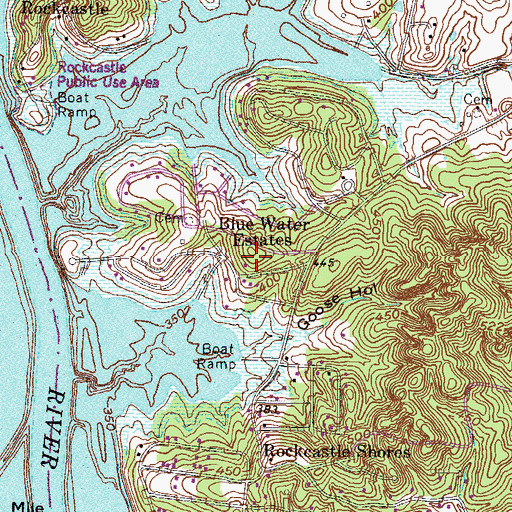 Topographic Map of Blue Water Estates, KY