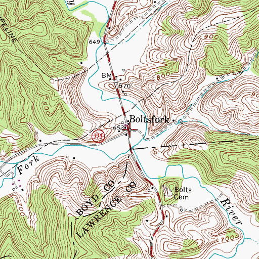 Topographic Map of Boltsfork, KY