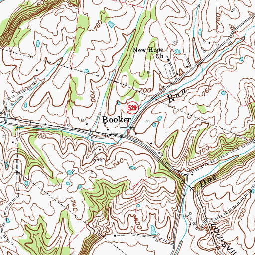 Topographic Map of Booker, KY
