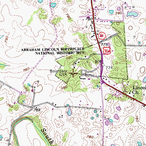 Topographic Map of Boundary Oak, KY