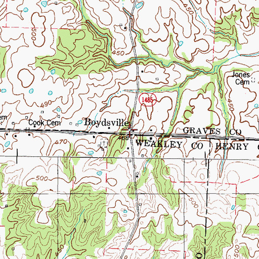 Topographic Map of Boydsville, KY