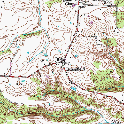 Topographic Map of Brassfield, KY
