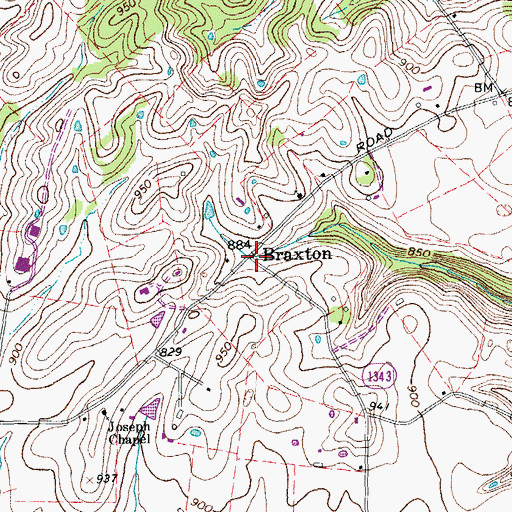 Topographic Map of Braxton, KY