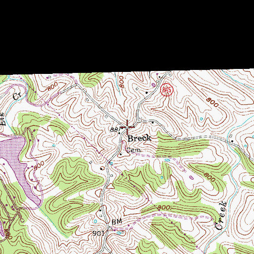 Topographic Map of Breck, KY