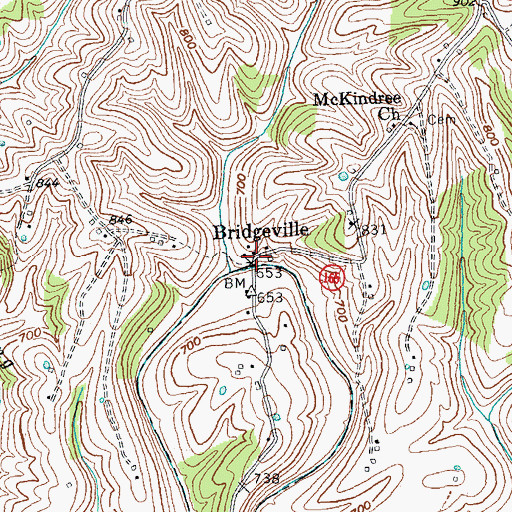 Topographic Map of Bridgeville, KY