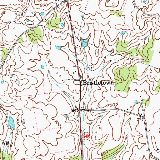 Topographic Map of Bristletown, KY