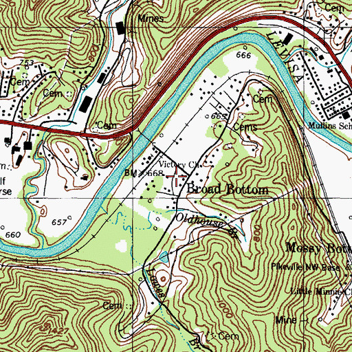 Topographic Map of Broad Bottom, KY