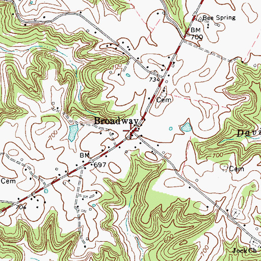 Topographic Map of Broadway, KY