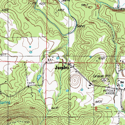 Topographic Map of Jumbo, AR
