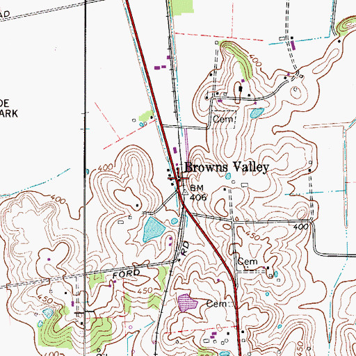 Topographic Map of Browns Valley, KY