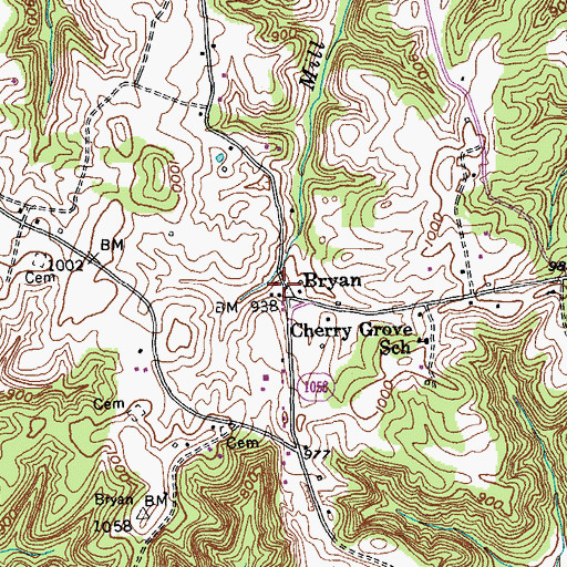 Topographic Map of Bryan, KY