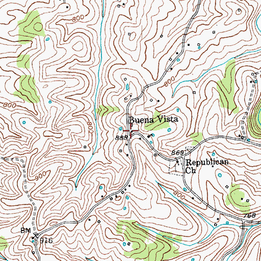 Topographic Map of Buena Vista, KY