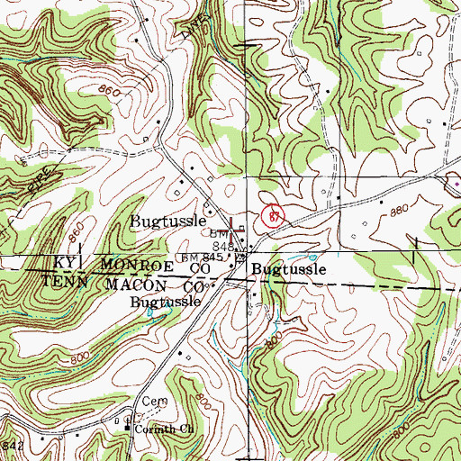 Topographic Map of Bugtussle, KY