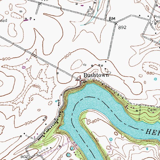 Topographic Map of Bushtown, KY
